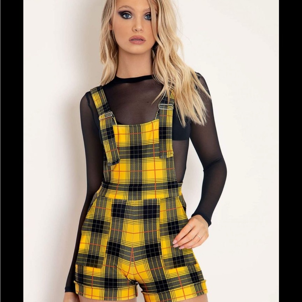 Blackmilk Yellow and Black Plaid Overalls